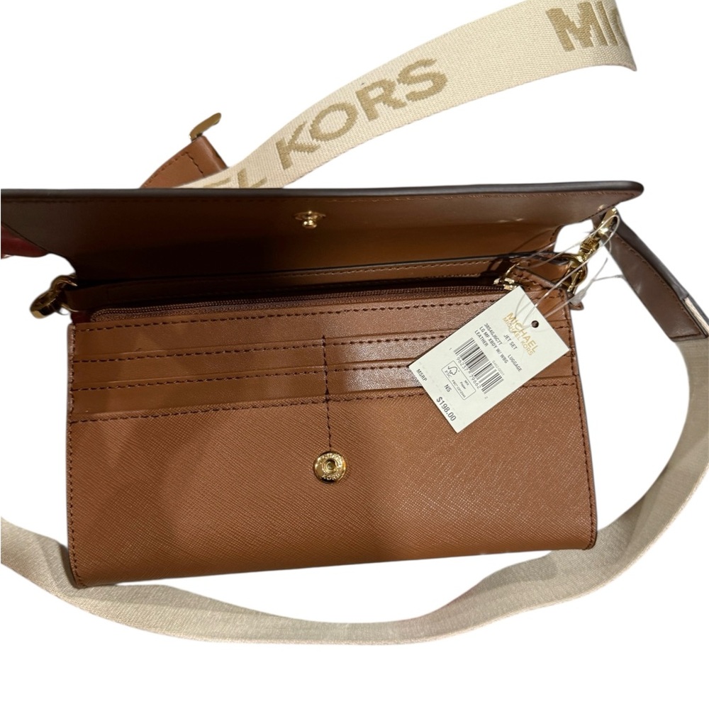 Michael Kors Jet Set Medium Leather Crossbody Bag-Brown - Picture 7 of 10
